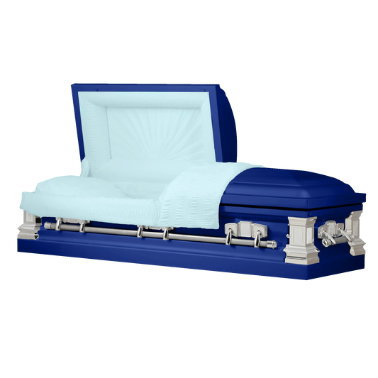 Satin Series | Dark Blue Steel Casket with Light Blue Interior