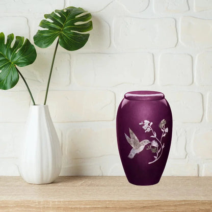 Designer Urn - Burgundy Hummingbird