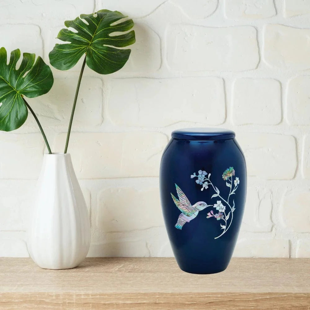 Designer Urn - Blue Hummingbird