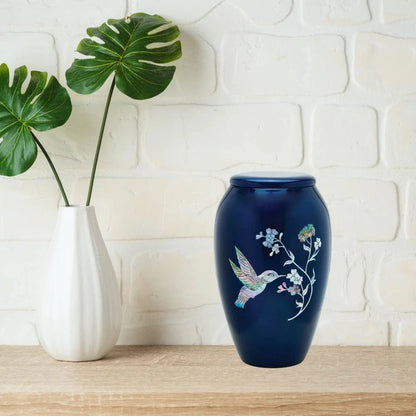 Designer Urn - Blue Hummingbird