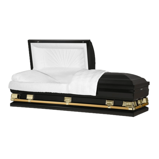 Atlas XL | Black and Gold Steel Oversize Casket with White Interior