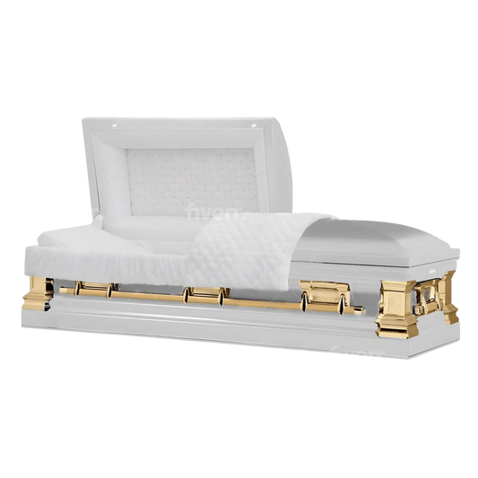 Era Stainless Series | White & Gold Stainless Steel Casket with White Interior