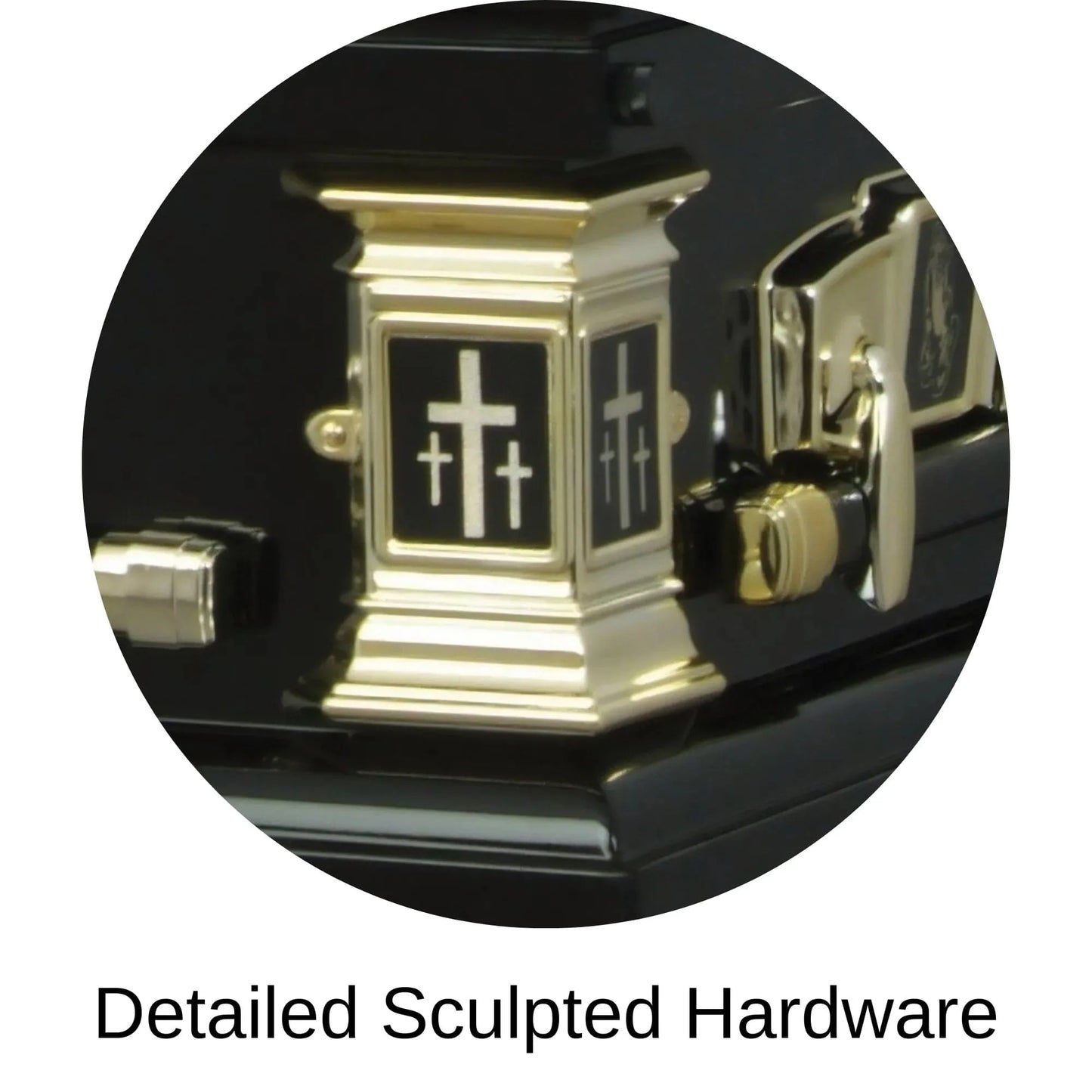 Detailed Sculpted Hardware Black Steel Religious Casket