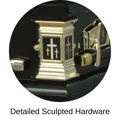 Detailed Sculpted Hardware Black Steel Religious Casket