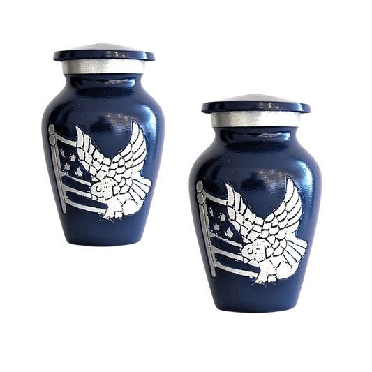 Pair of Keepsake Urns - American Pride (Blue) | Brass Keepsake Urns