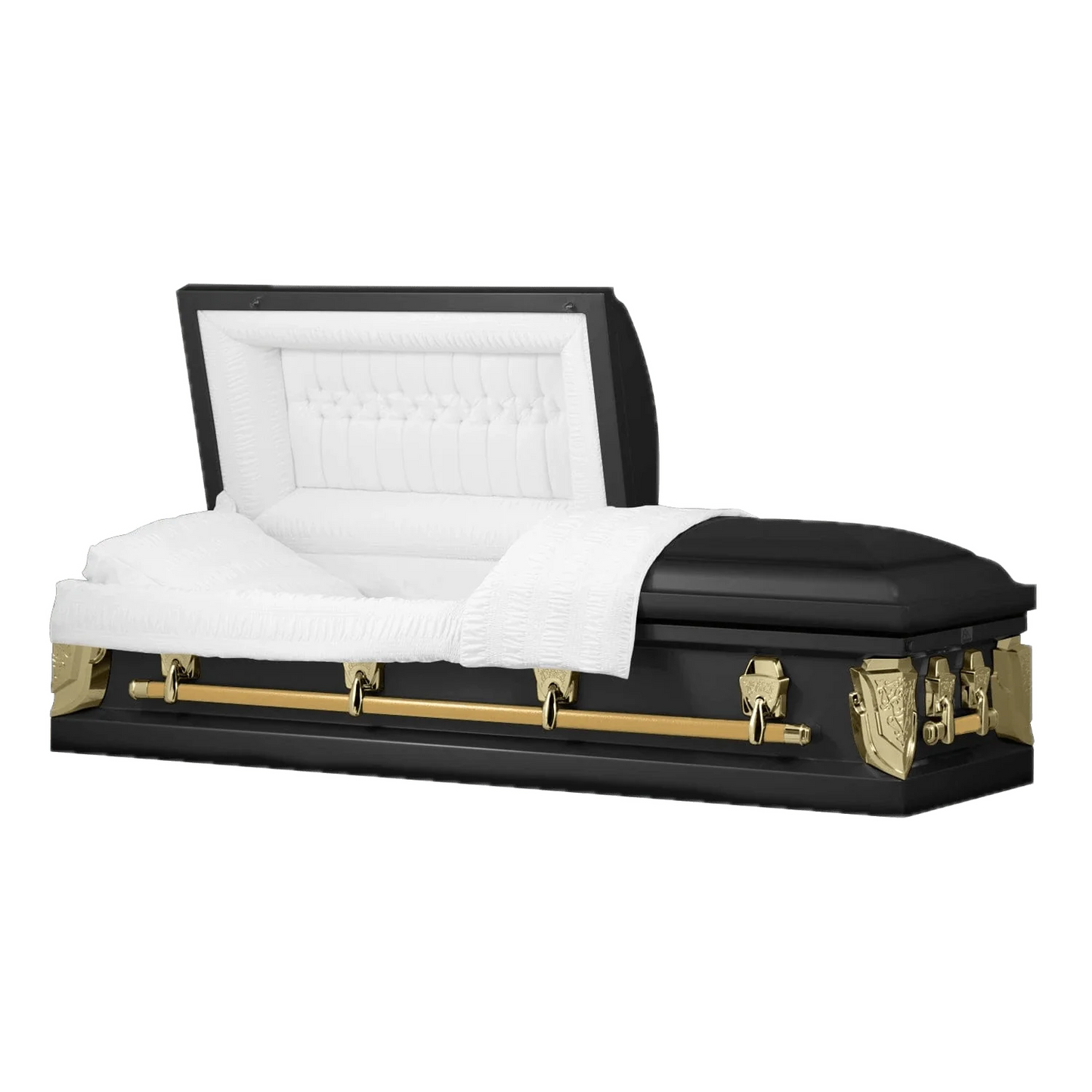 Cambridge Series | Black and Gold Steel Casket with White Velvet Interior