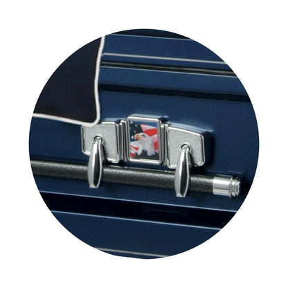 Veteran Select - Patriot | Dark Blue Steel Casket with Dark Blue Interior and Flag at Rest Head Panel