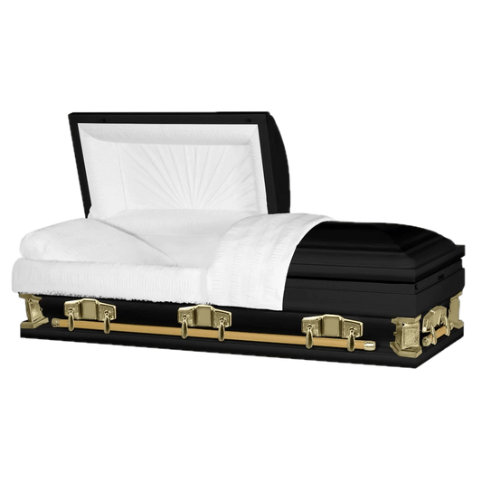 Everest Extra Long | Black and Gold Steel Extra Long and Wide Casket | 28", 33"