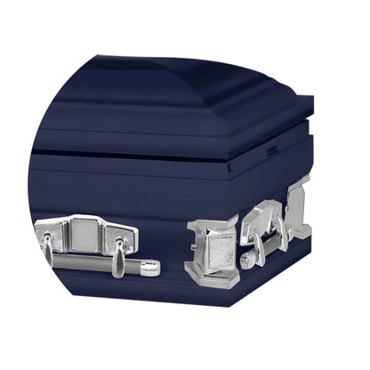 Everest Extra Long 7'2" | Dark Blue Steel Oversize Casket with Light Blue Interior | 28", 33"
