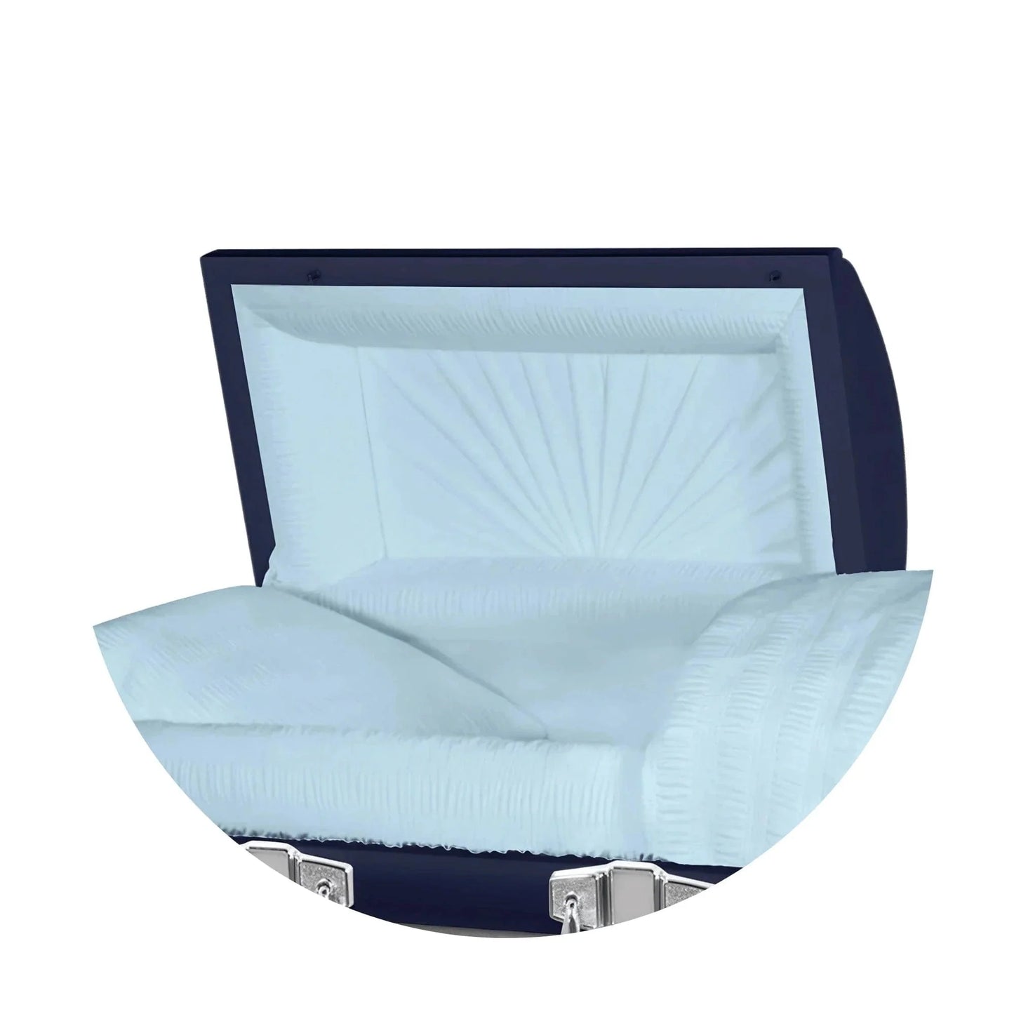 Everest Extra Long 7'2" | Dark Blue Steel Oversize Casket with Light Blue Interior | 28", 33"