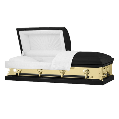 Reflections Series | Black and Gold Steel Casket with White Interior