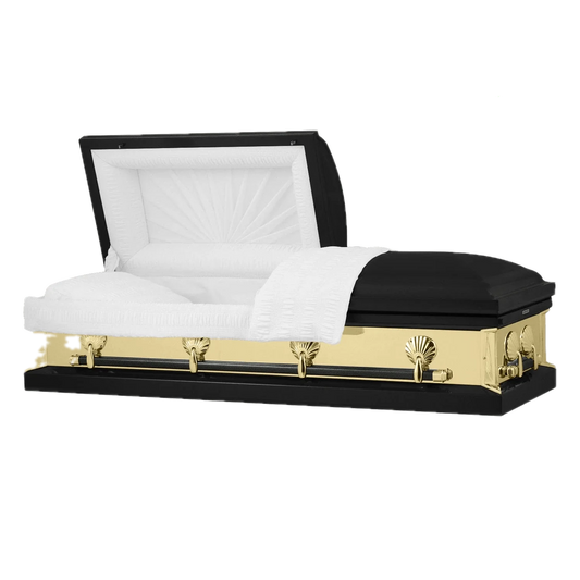Reflections Series | Black and Gold Steel Casket with White Interior