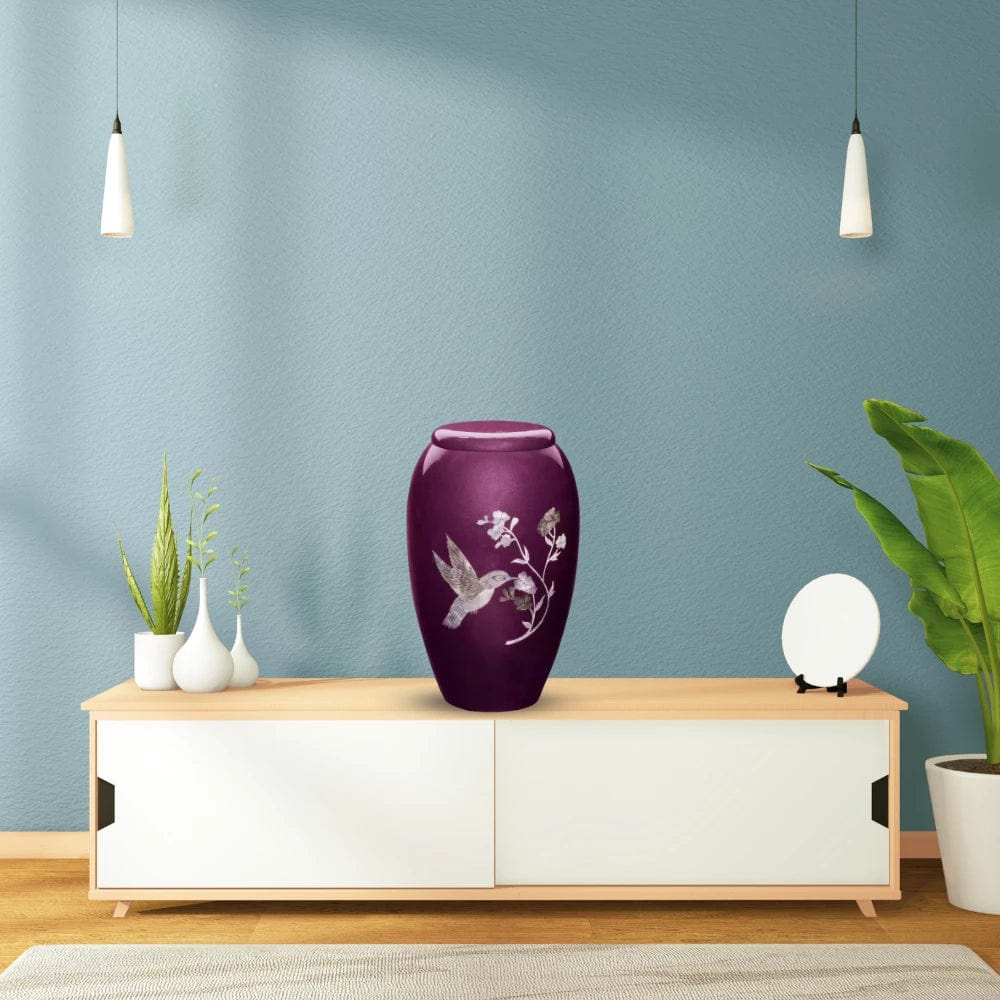 Designer Urn - Burgundy Hummingbird