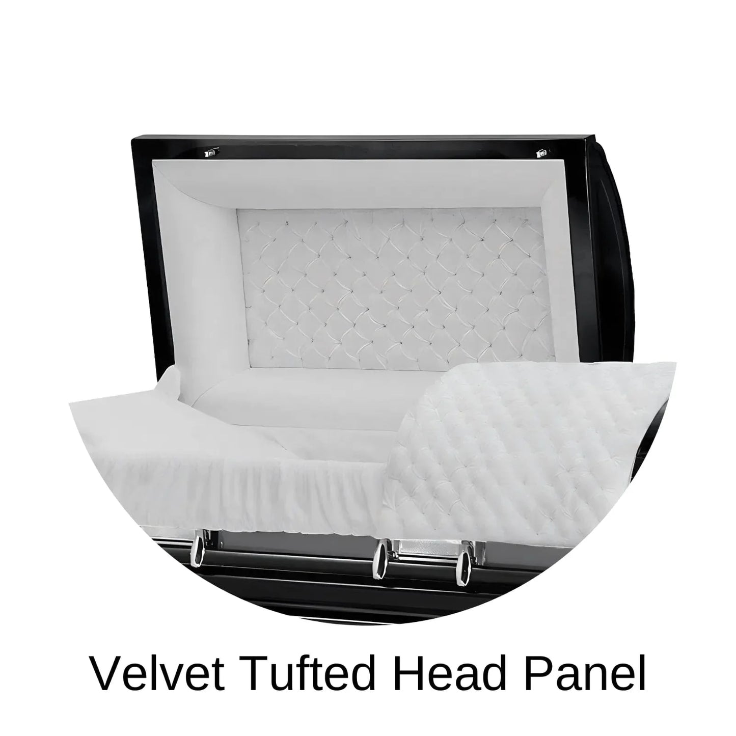 Velvet Tufted head panel of Titan Casket Era Series Casket