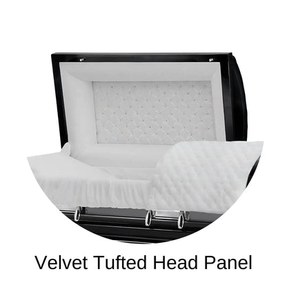 Velvet Tufted head panel of Titan Casket Era Series Casket