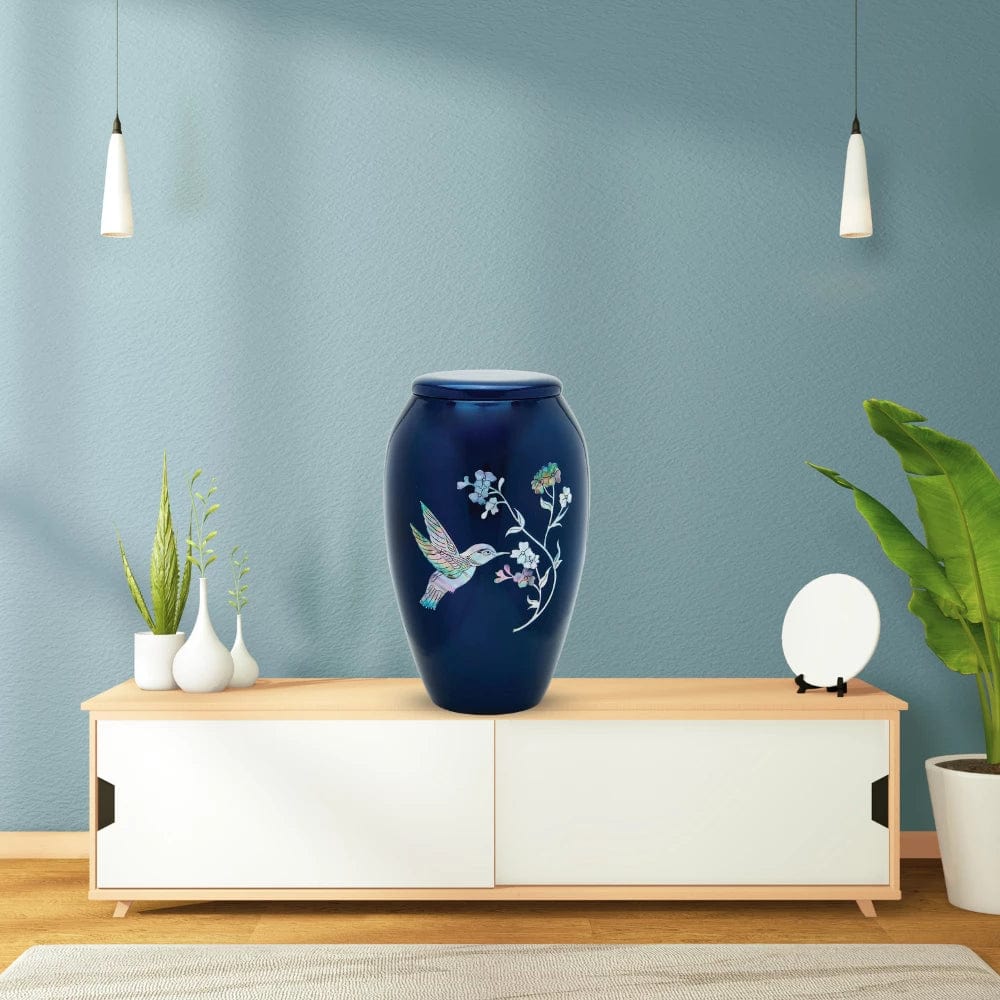 Designer Urn - Blue Hummingbird