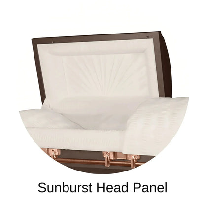 Sunburst head panel of Titan Casket Satin Series Casket
