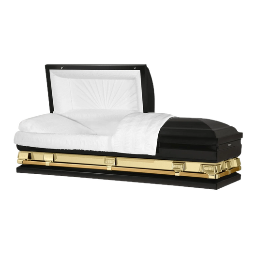 Reflections XL | Black and Gold Steel Oversize Casket with White Interior
