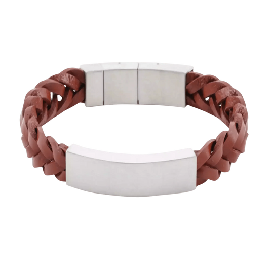 Pewter and Brown Braided Leather Bracelet