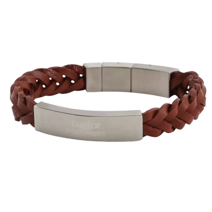 Pewter and Brown Braided Leather Bracelet