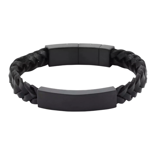 Onyx and Black Braided Leather Bracelet