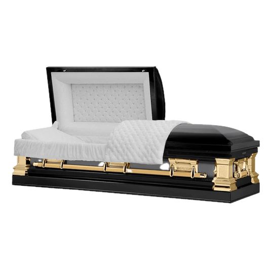 Era Stainless Series | Black and Gold Stainless Steel Casket with White Interior
