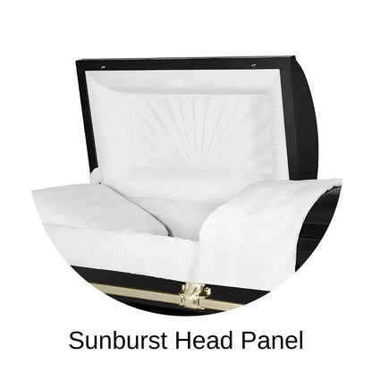 Orion Series | Black & Gold Steel Casket with White Interior