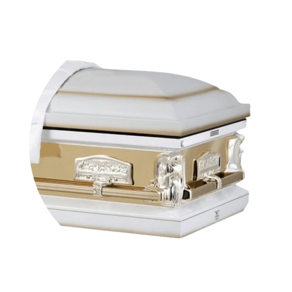 Angel Reflections White & Gold | White and Gold Steel Religious Casket – Titan Casket