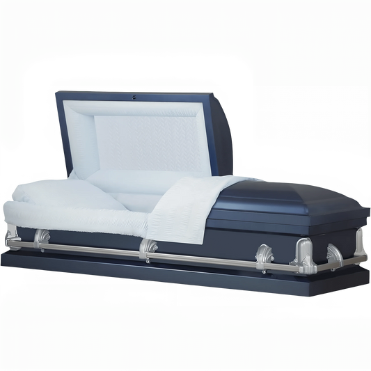 Andover Series | Dark Blue Steel Casket with Light Blue Interior