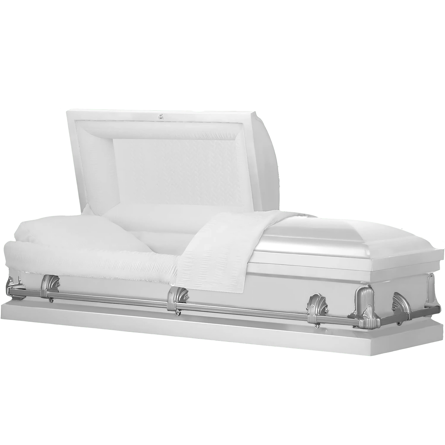 Andover Series | White Steel Casket with White Interior and Gray Hardware