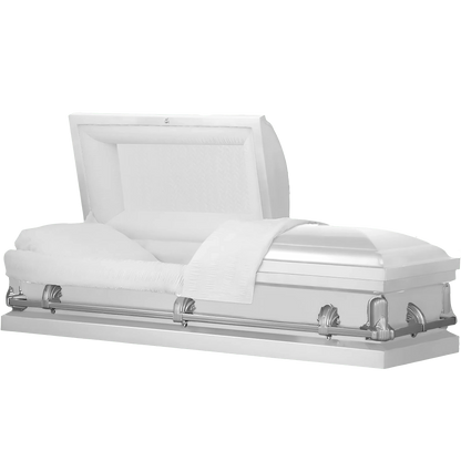 Andover Series | White Steel Casket with White Interior and Gray Hardware