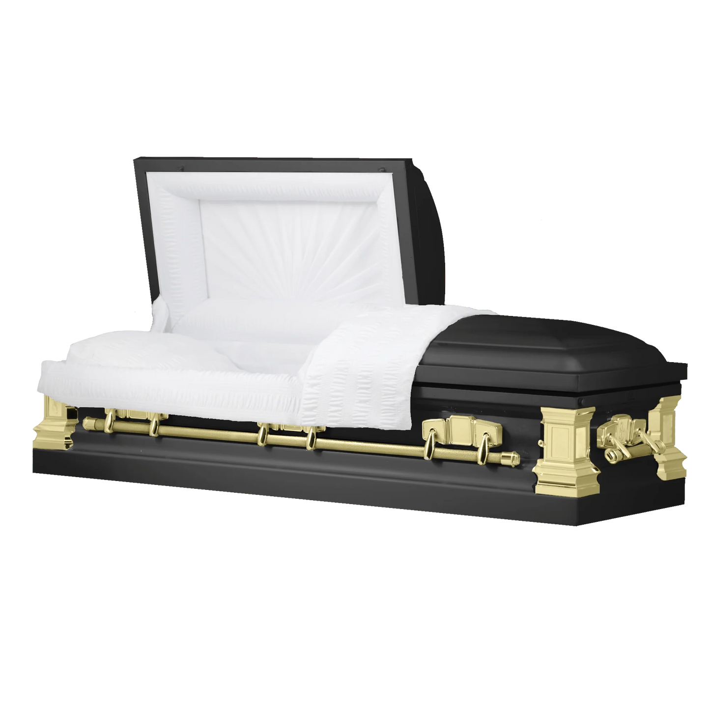 Satin Series | Black and Gold Steel Casket with White Interior