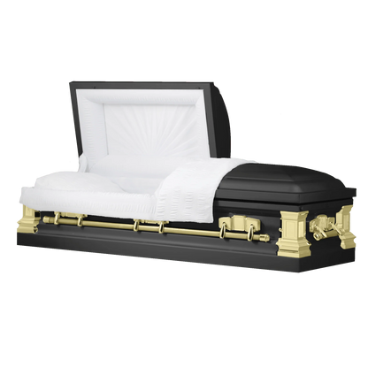 Satin Series | Black and Gold Steel Casket with White Interior