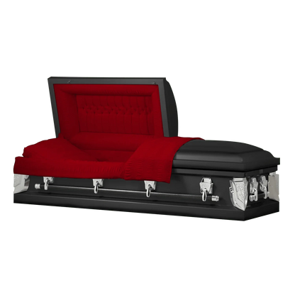 Cambridge Series | Black Steel Casket with Red Velvet Interior