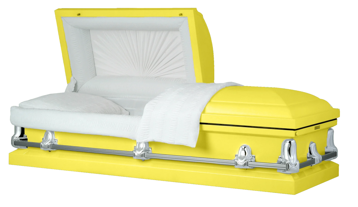 Orion Series | Bright Yellow Steel Casket with White Interior