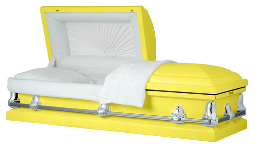 Orion Series | Bright Yellow Steel Casket with White Interior