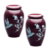 Pair of Keepsake Urns - Burgundy Hummingbird | Designer Keepsake Urns