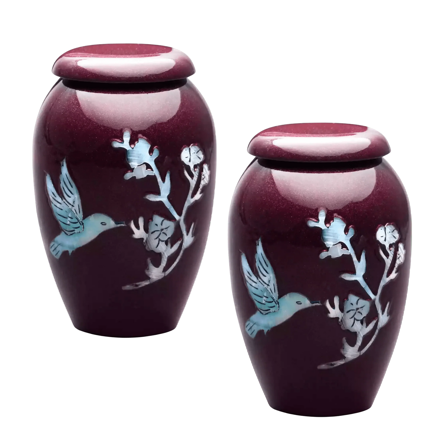 Pair of Pet Keepsake Urns - Burgundy Hummingbird | Designer Keepsake Urns