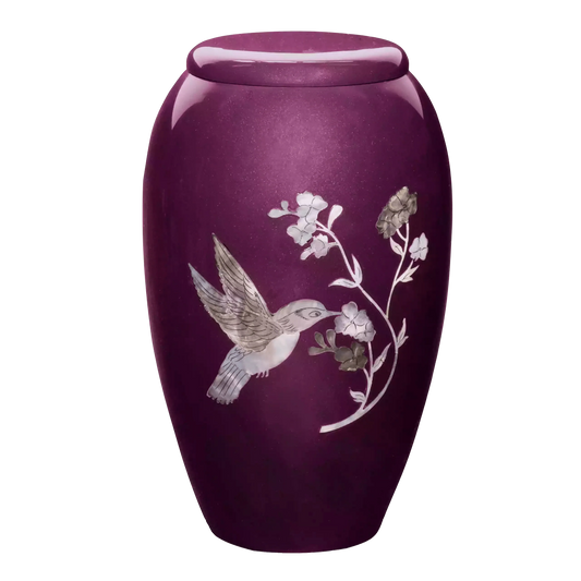 Designer Urn - Burgundy Hummingbird