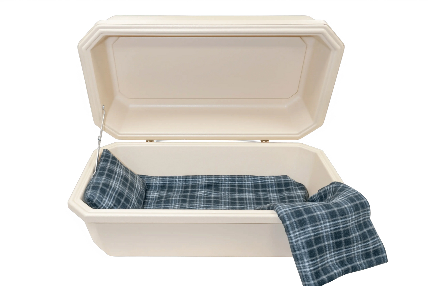 Classic Pet Casket With Interior | Almond & Grey Plaid
