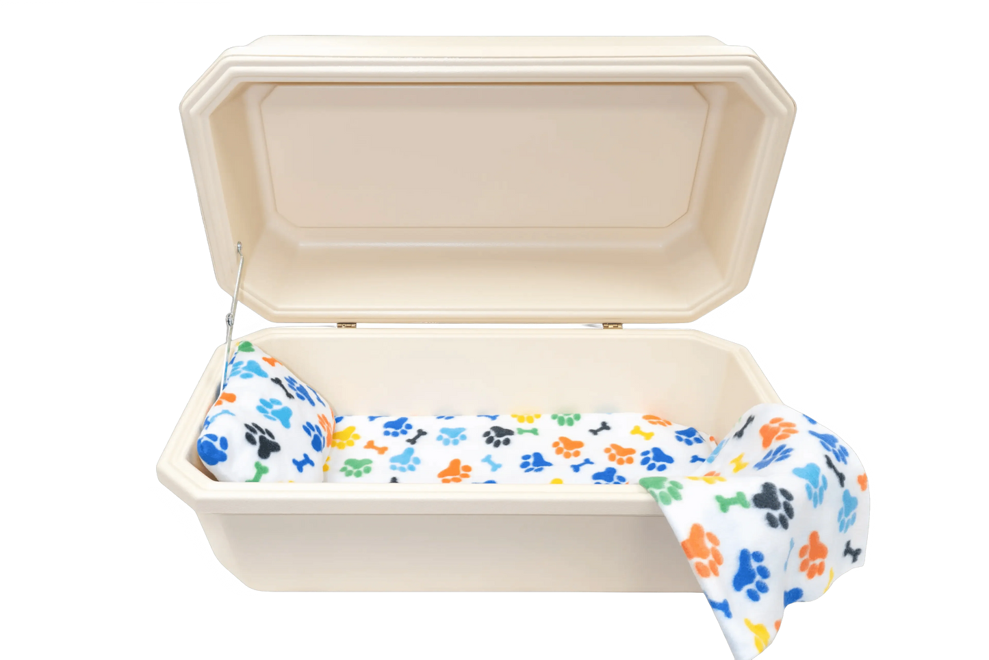 Classic Pet Casket With Interior | Almond & Rainbow Paw Print