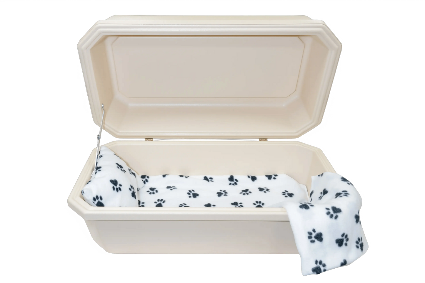 Classic Pet Casket | Almond with Black Paw Print