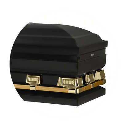 Commander XXL 40 & 44-inch | Black and Gold Steel Oversize Casket with White Interior