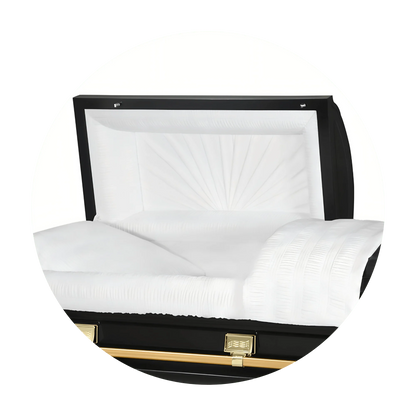 Commander XXL 40 & 44-inch | Black and Gold Steel Oversize Casket with White Interior