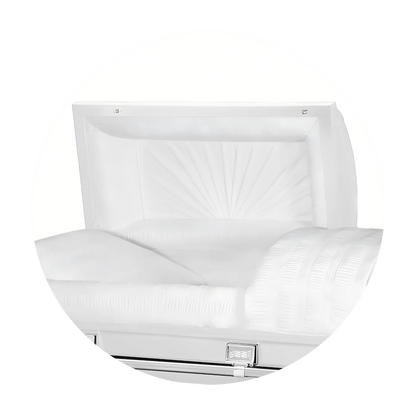 Commander XXL 40 & 44-inch | White and Silver Steel Oversize Casket with White Interior