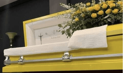 Orion Series | Bright Yellow Steel Casket with White Interior - Titan Casket