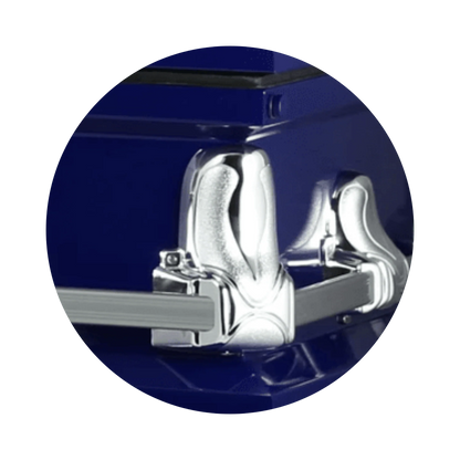 Orion Series | Dark Blue Steel Casket with White Interior