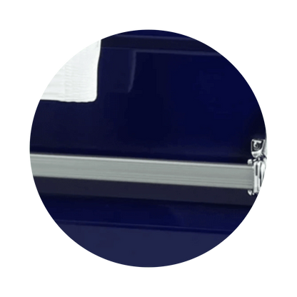 Orion Series | Dark Blue Steel Casket with White Interior