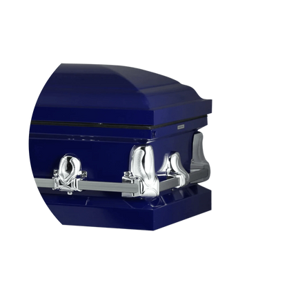 Orion Series | Dark Blue Steel Casket with White Interior