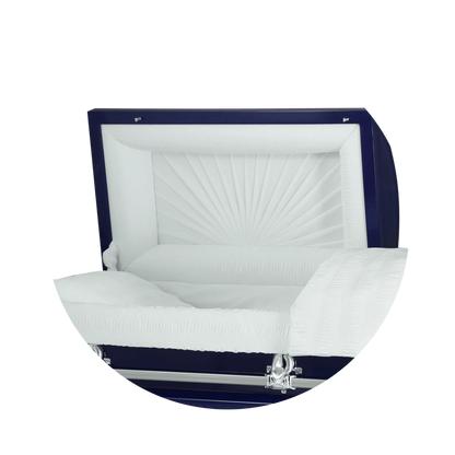 Orion Series | Dark Blue Steel Casket with White Interior